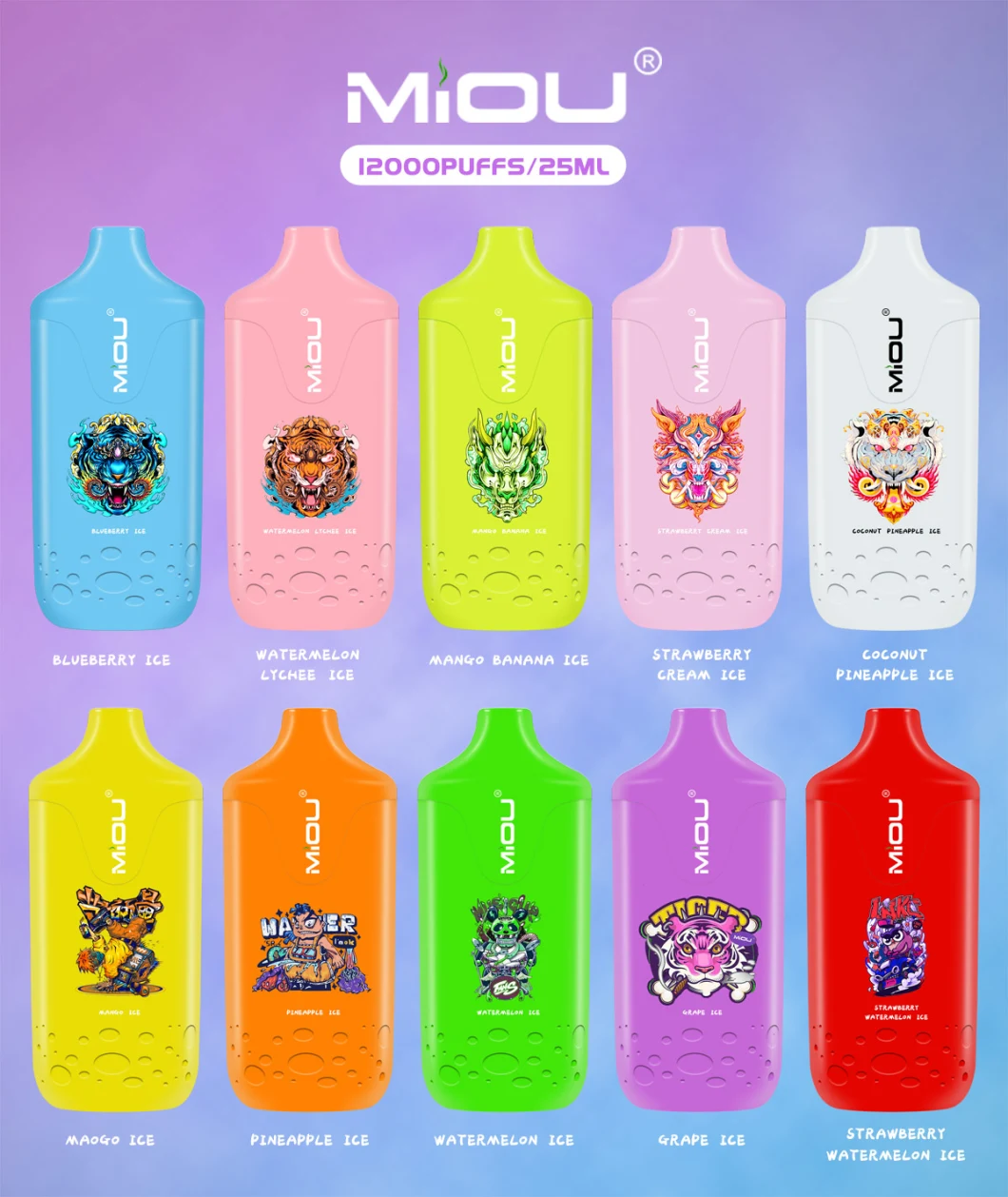 Miou 12000puffs Wholesale Price 25ml E-Liquid 0-5%Nic Salt Disposable Vape Pen